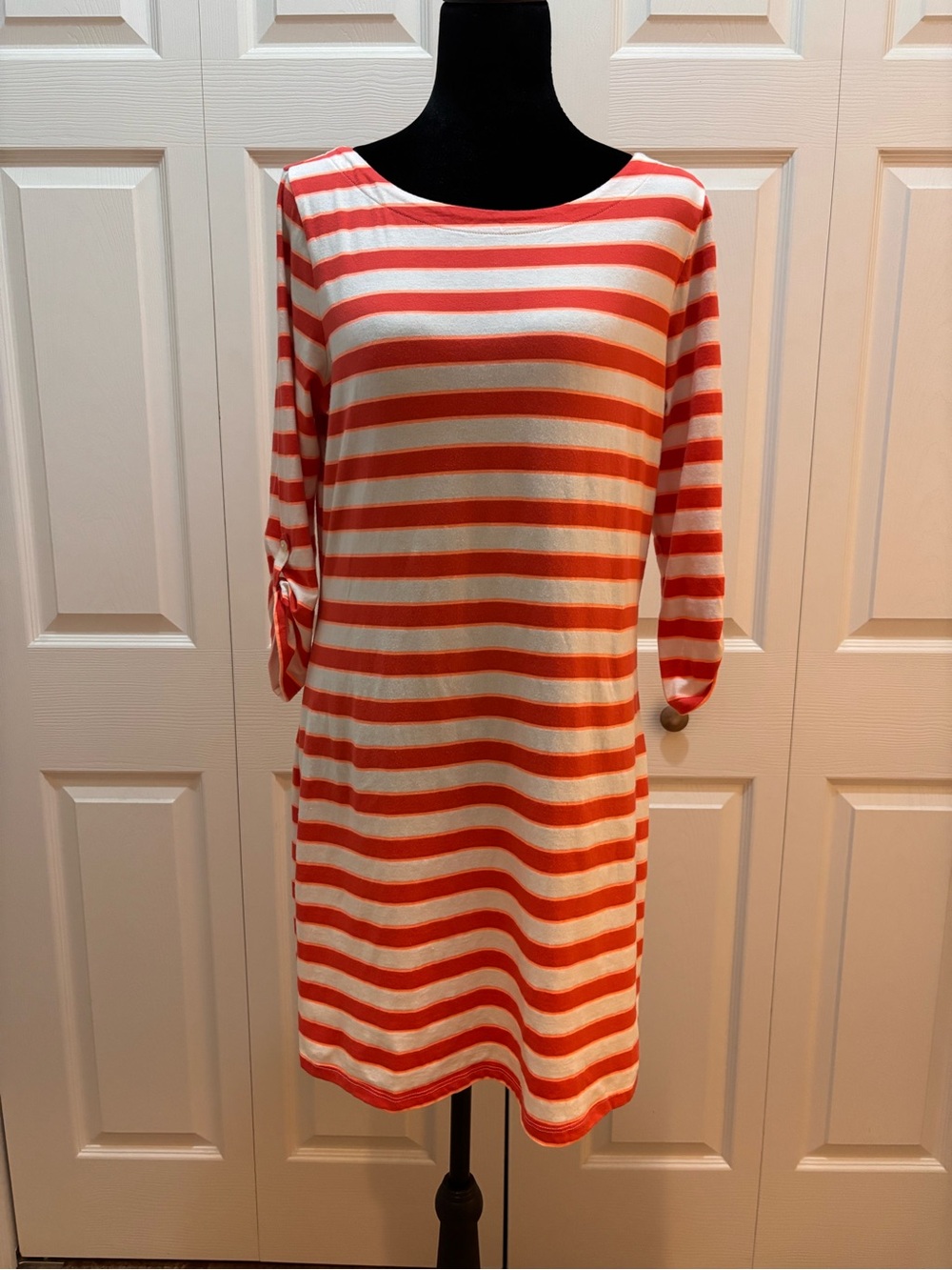 Old Navy Coral and White Striped Shift Dress